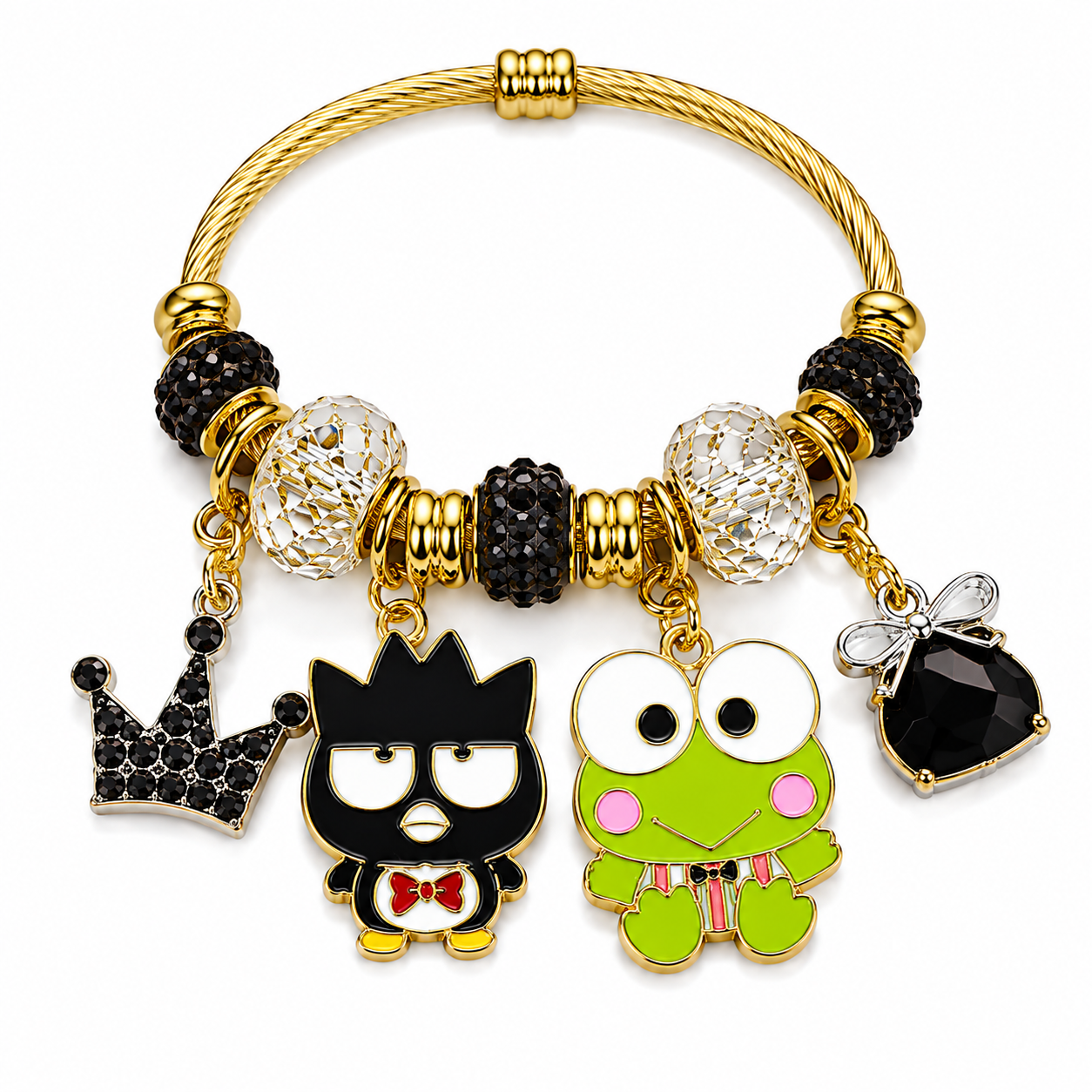 Official Sanrio Cinnamoroll, Keroppi & Badtz-Maru Charm Bracelet – Crystal Beaded Cable Bangle with Kawaii Dangle Charms, 5 Styles