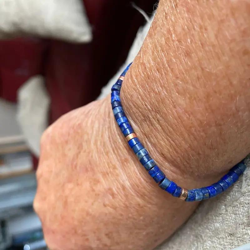 Blue Friendship Bracelet Blue Lapis Lazuli Stone Bracelet Healing Crystal Barrel Gemstone Dainty Bracelet Handmade Minimalist Style Gift for her