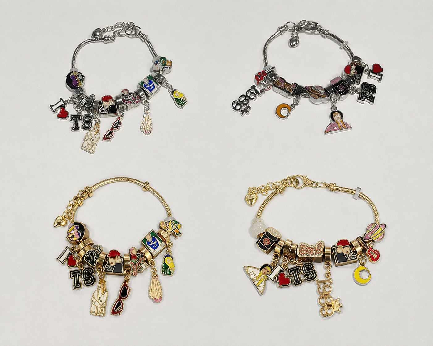 Taylor Swift Eras Tour Charm Bracelet β TS Music Inspired Beaded Bracelet with Colorful Dangle Charms, Gold & Silver Tone, 4 Unique Styles