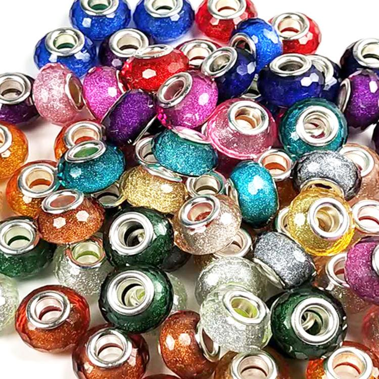 14mm Cut Sparkling Beads Surface Fine Sparkling Color Powder Large Hole Bead Bracelet Bead DIY Loose Bead Bead Accessories