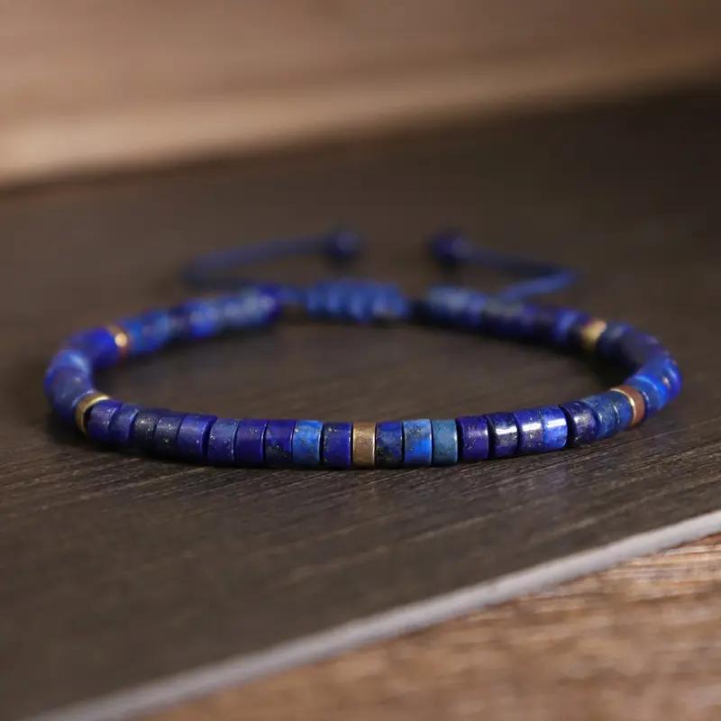 Blue Friendship Bracelet Blue Lapis Lazuli Stone Bracelet Healing Crystal Barrel Gemstone Dainty Bracelet Handmade Minimalist Style Gift for her