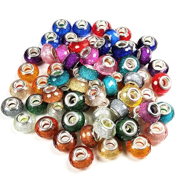 14mm Cut Sparkling Beads Surface Fine Sparkling Color Powder Large Hole Bead Bracelet Bead DIY Loose Bead Bead Accessories