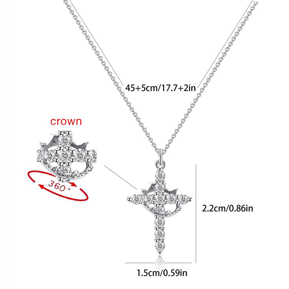 Artificial Gemstone Zircon Cross Crown Pendant Necklace Fashionable Wear Party Birthday Gift Worry Stone