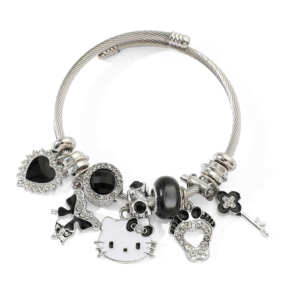 Silver-plated Hello Kitty Different Color Adjustable Gold Plating Bracelets Worry Stone