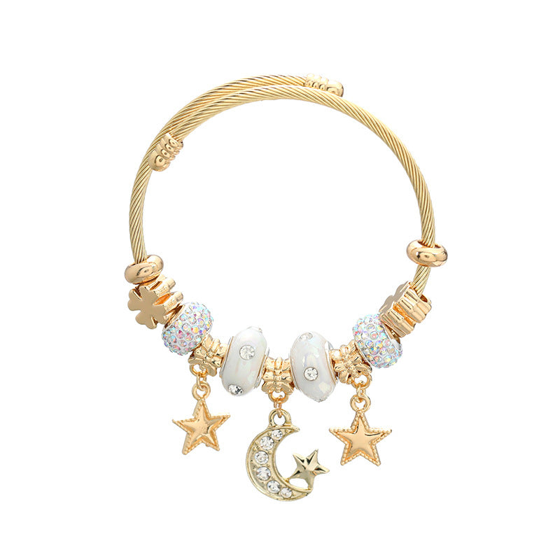 Star Moon Silver-plating Adjustable Bracelets Worry Stone