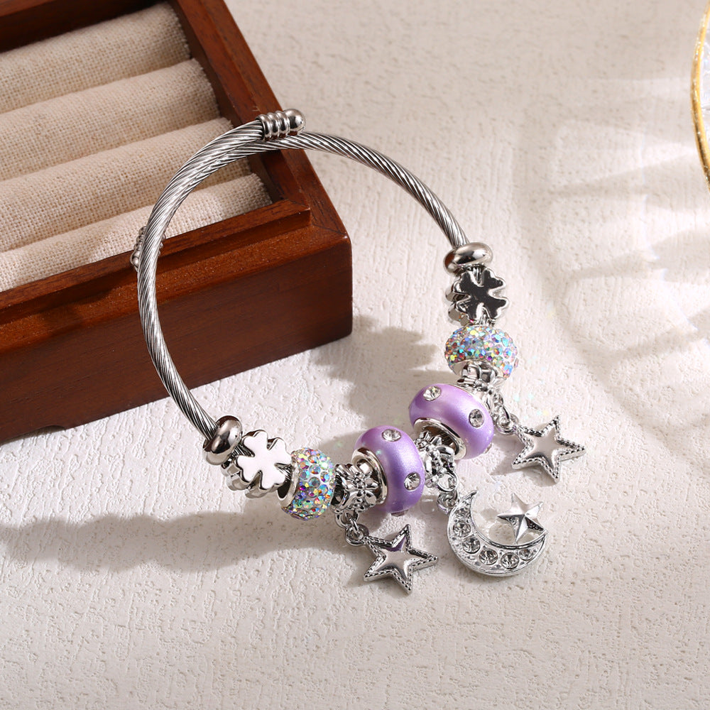 Star Moon Silver-plating Adjustable Bracelets Worry Stone