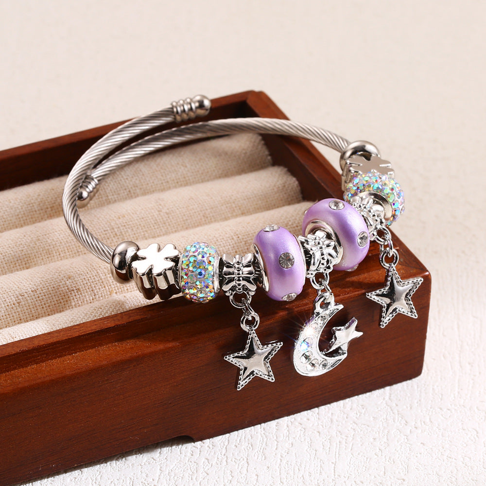 Star Moon Silver-plating Adjustable Bracelets Worry Stone