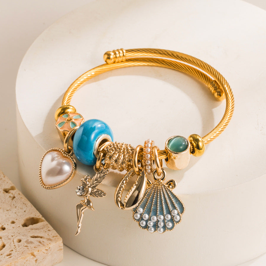 Pearl Shell Tinkle Bell Gold Plating Adjustable Bracelet