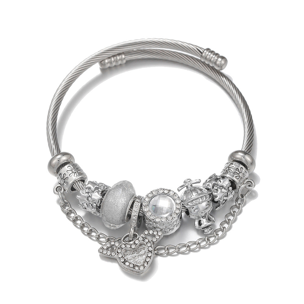 Cupid Heart Pendant Silver-plated Adjustable Bracelets Cubic Zirconia