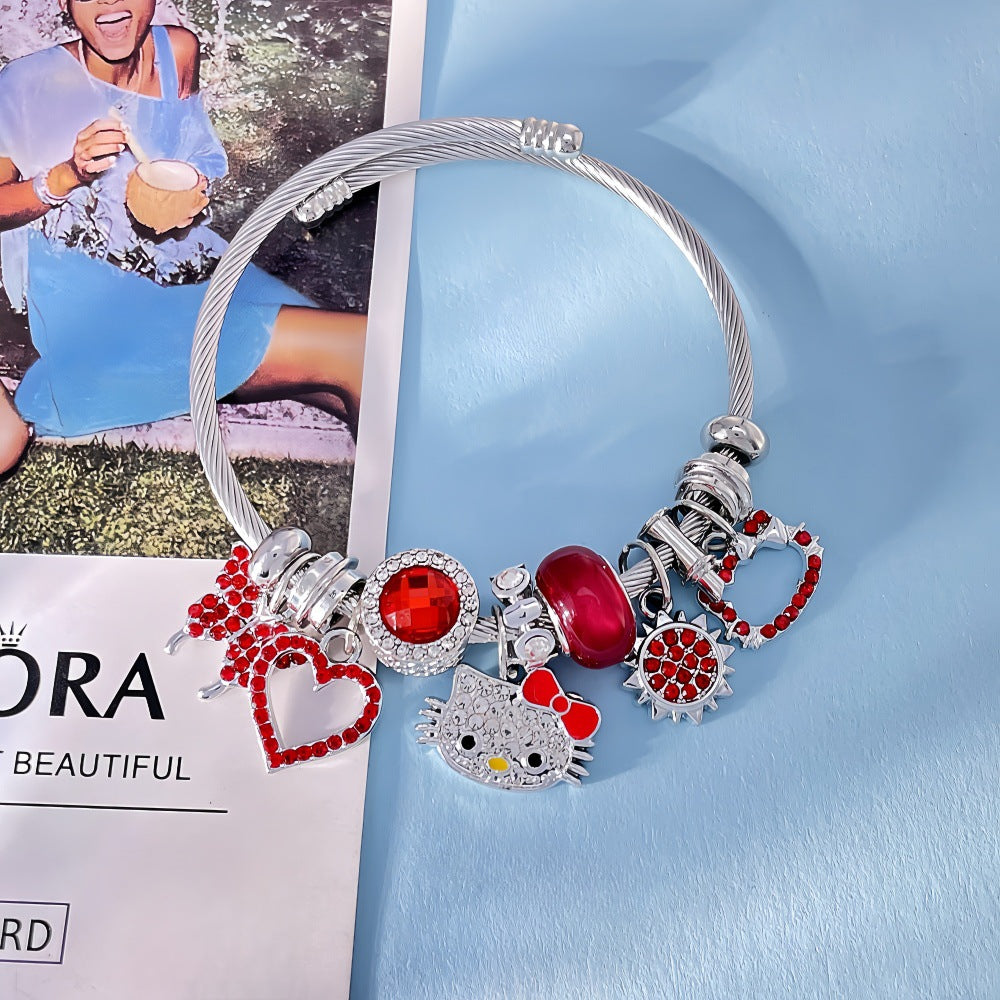 Silver-plated Hello Kitty Different Color Adjustable Gold Plating Bracelets Worry Stone