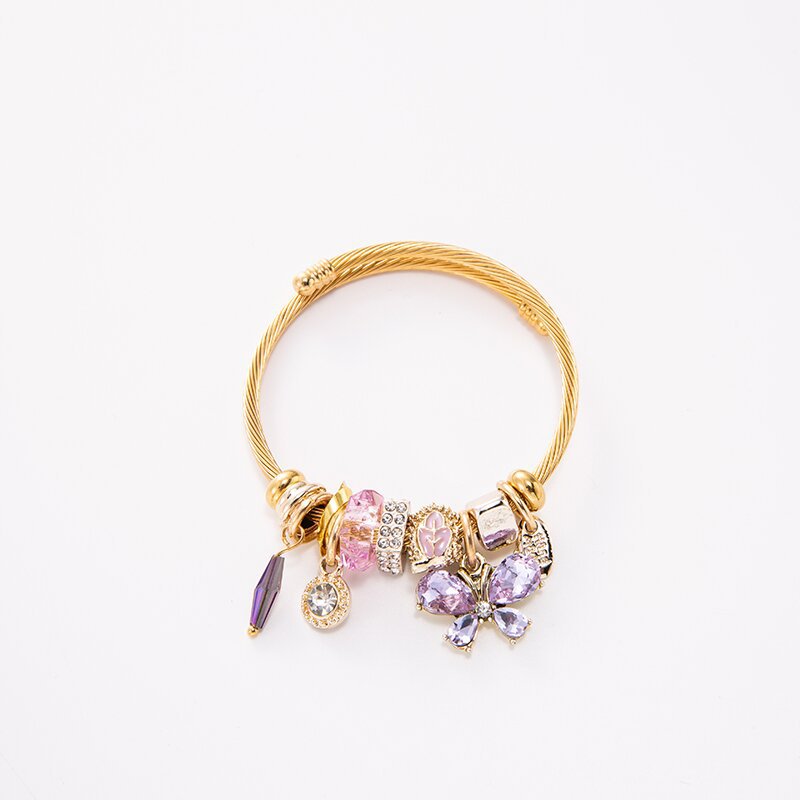 Diamond-encrusted Lucky Butterfly Gold Plating Adjustable Bracelet Worry Stone Handchains Permanent Jewelry