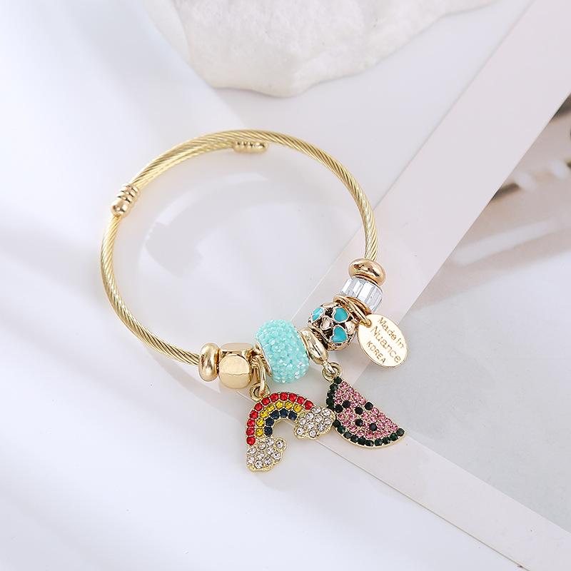 Rainbow Element Gold Plating Adjustable Bracelets Worry Stone