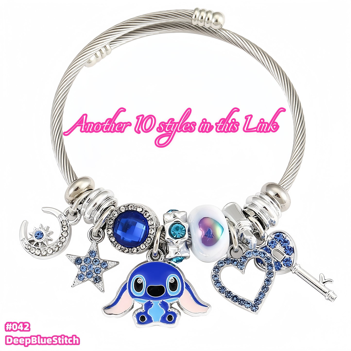Stitch Charm Bracelet - A Splash of Cool Blue and Silver & Gold Plated
