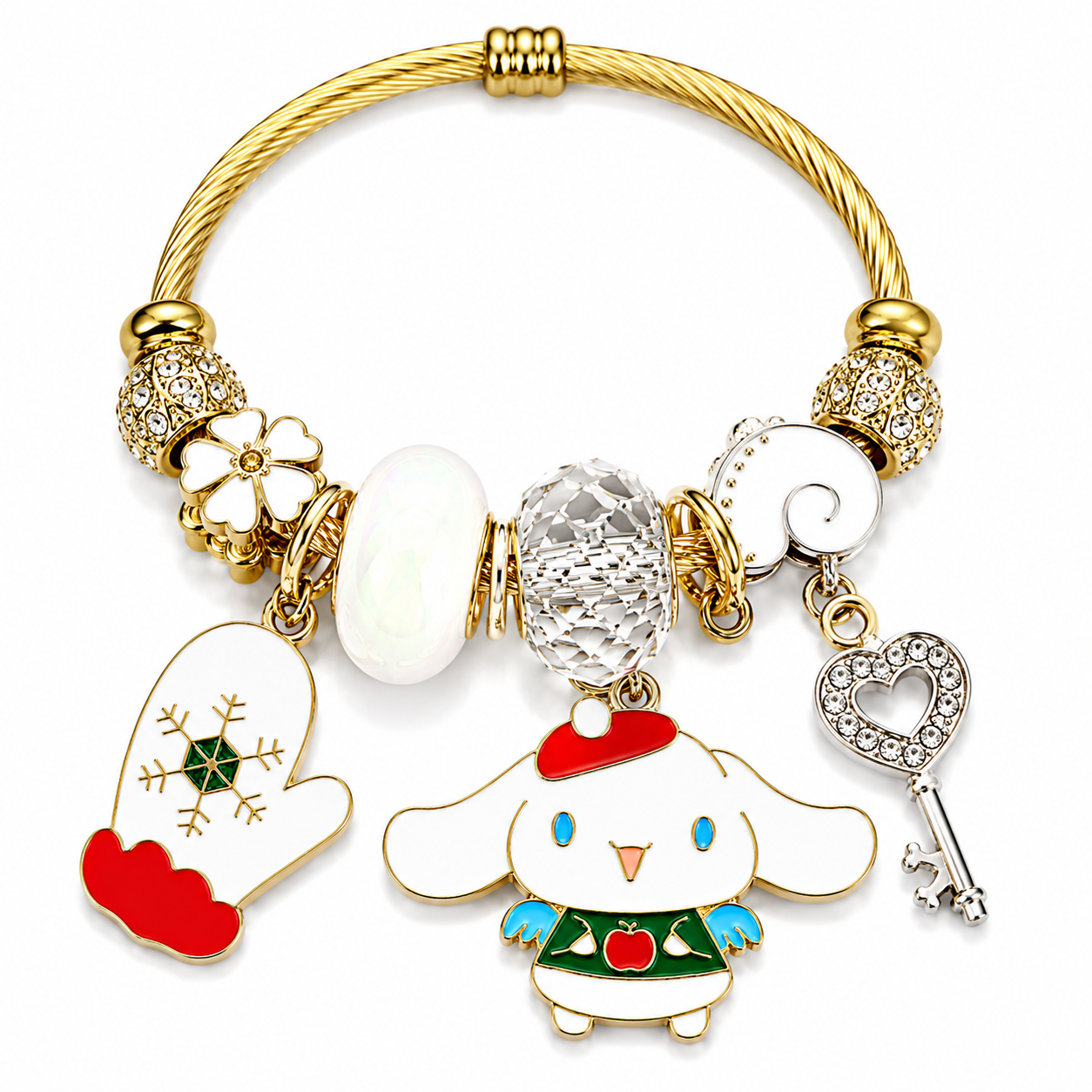 Official Sanrio Cinnamoroll, Keroppi & Badtz-Maru Charm Bracelet – Crystal Beaded Cable Bangle with Kawaii Dangle Charms, 5 Styles