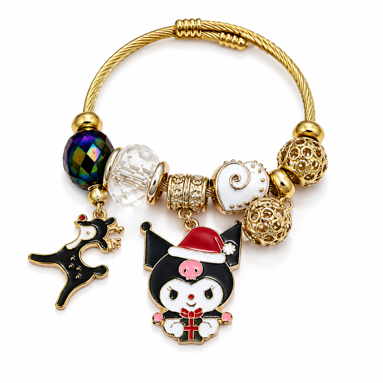 Sanrio Kuromi Charm Bracelet – Kawaii Crystal Beaded Bracelet with Sparkling Dangle Charms, Gold & Silver Tone, 4 Styles