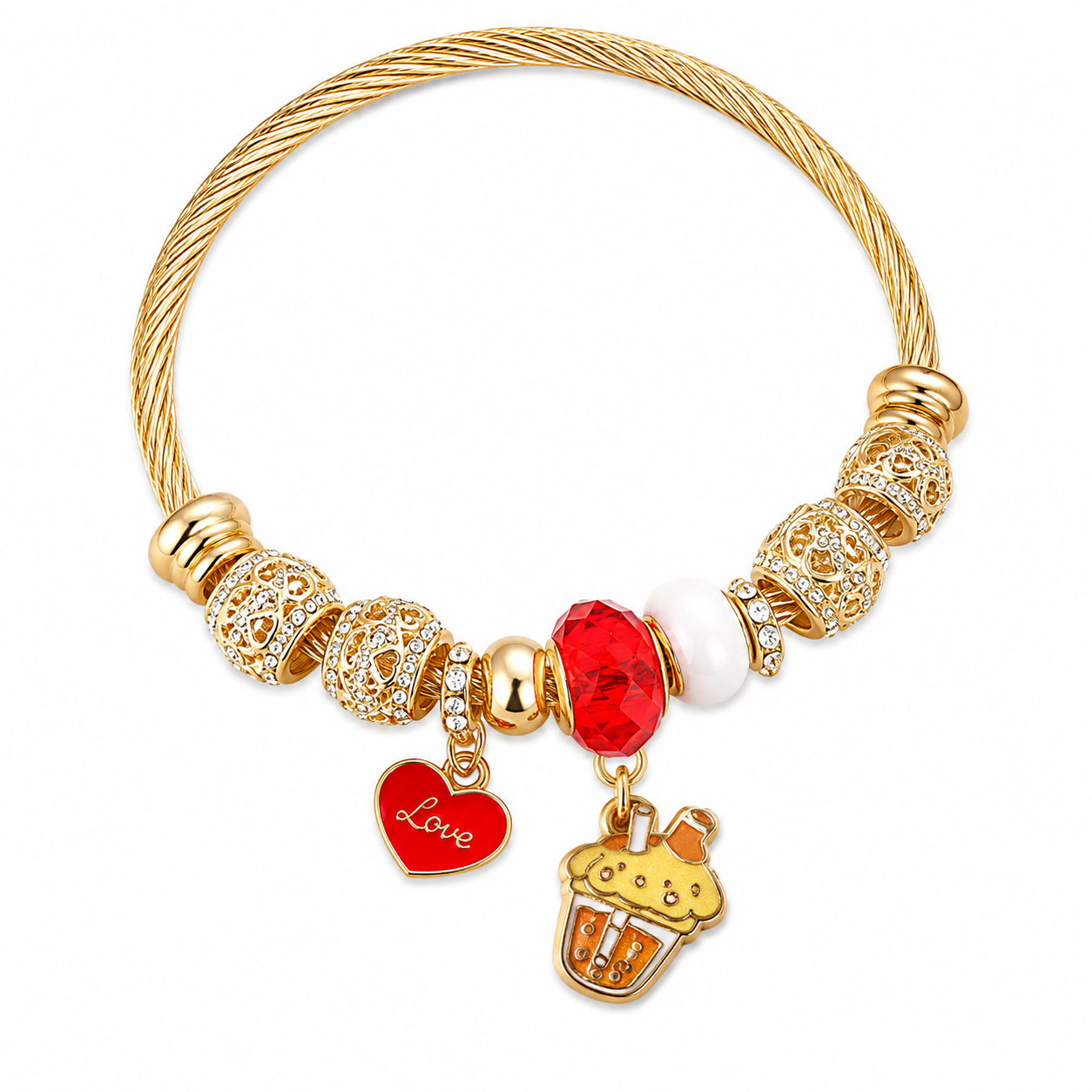 Sanrio Pompompurin Charm Bracelet – Kawaii Gold-Tone Cable Bangle with Crystal Beads & Cute Dangle Charms, 5 Unique Styles