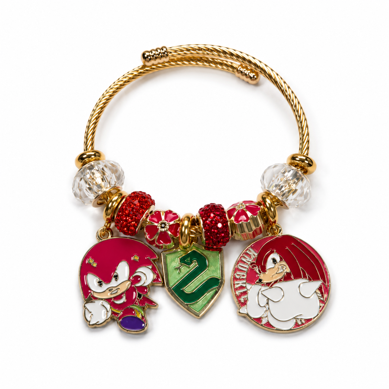 Sonic & Friends Character Charm Bracelet – Colorful Crystal Beaded Gold-Tone Cable Bangle with Dangle Charms, 4 Unique Styles