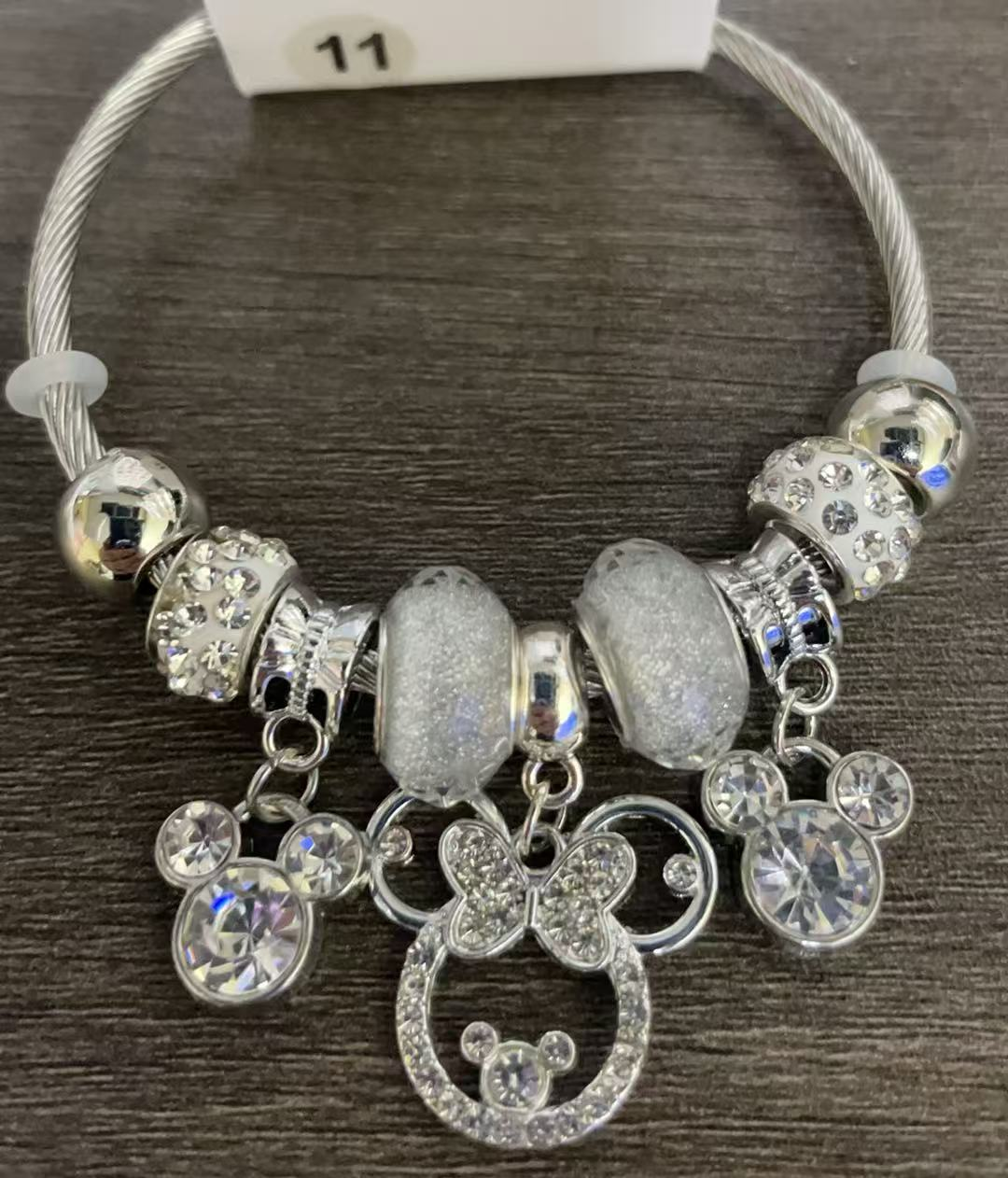 Disney Mickey & Minnie Charm Bracelet – Cute Crystal Beaded Bangle with Colorful Character Dangle Charms, Gold & Silver Tone, 5 Unique Styles
