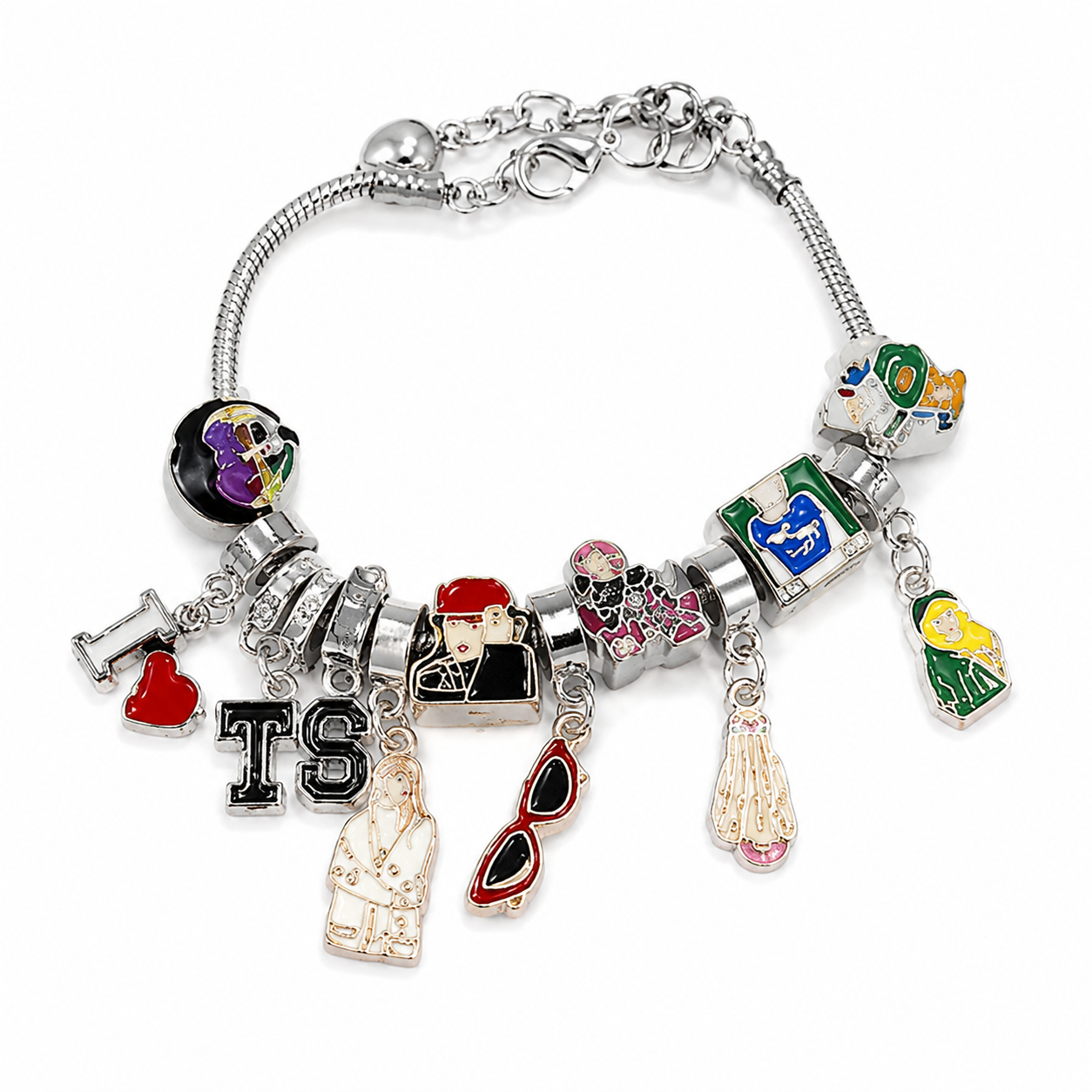 Taylor Swift Eras Tour Charm Bracelet – TS Music Inspired Beaded Bracelet with Colorful Dangle Charms, Gold & Silver Tone, 4 Unique Styles