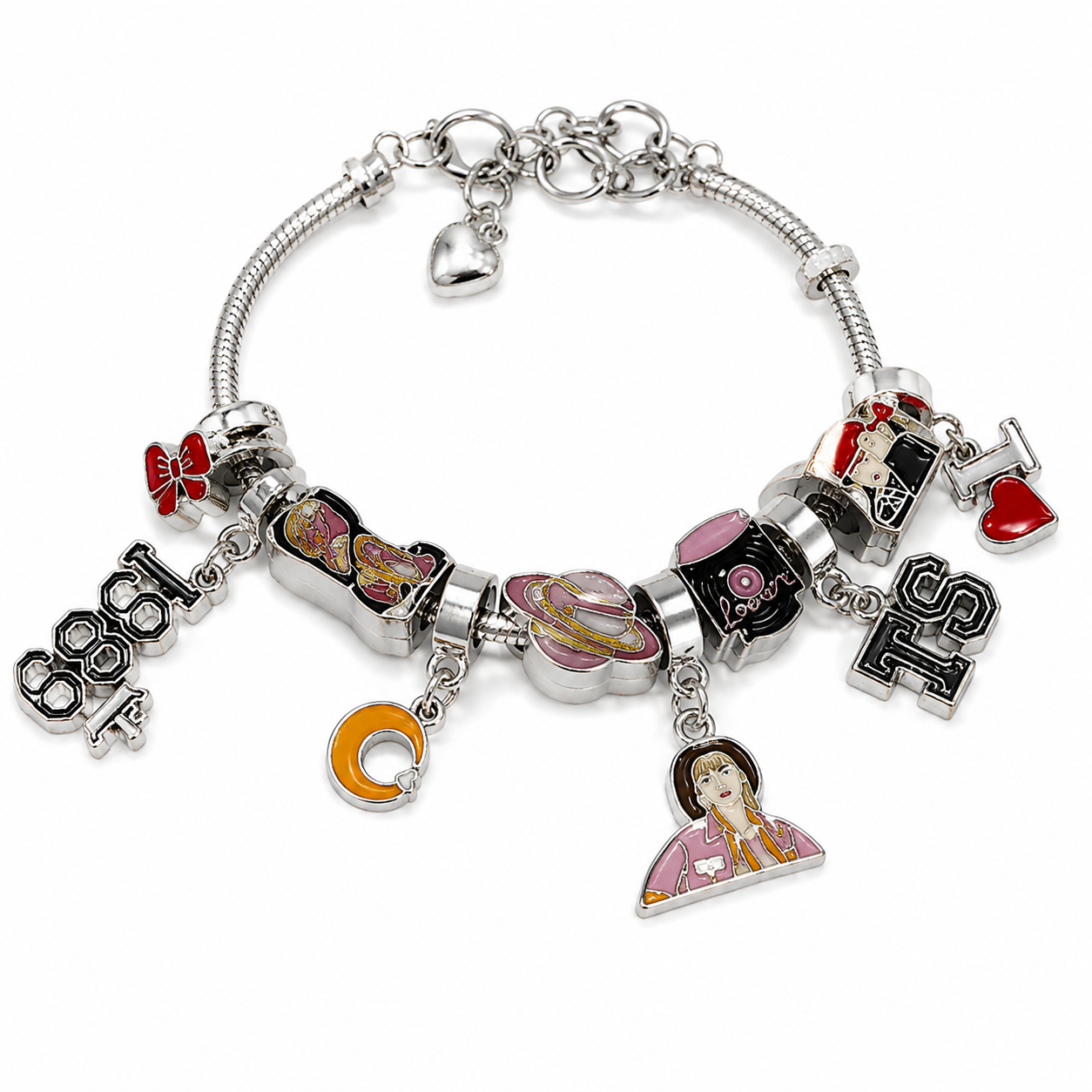 Taylor Swift Eras Tour Charm Bracelet – TS Music Inspired Beaded Bracelet with Colorful Dangle Charms, Gold & Silver Tone, 4 Unique Styles
