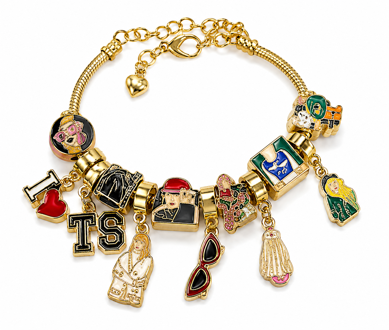 Taylor Swift Eras Tour Charm Bracelet – TS Music Inspired Beaded Bracelet with Colorful Dangle Charms, Gold & Silver Tone, 4 Unique Styles