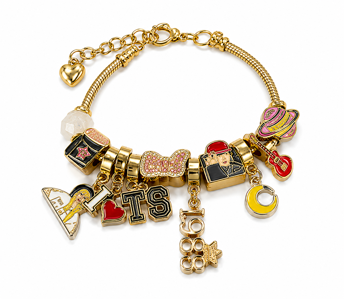 Taylor Swift Eras Tour Charm Bracelet – TS Music Inspired Beaded Bracelet with Colorful Dangle Charms, Gold & Silver Tone, 4 Unique Styles