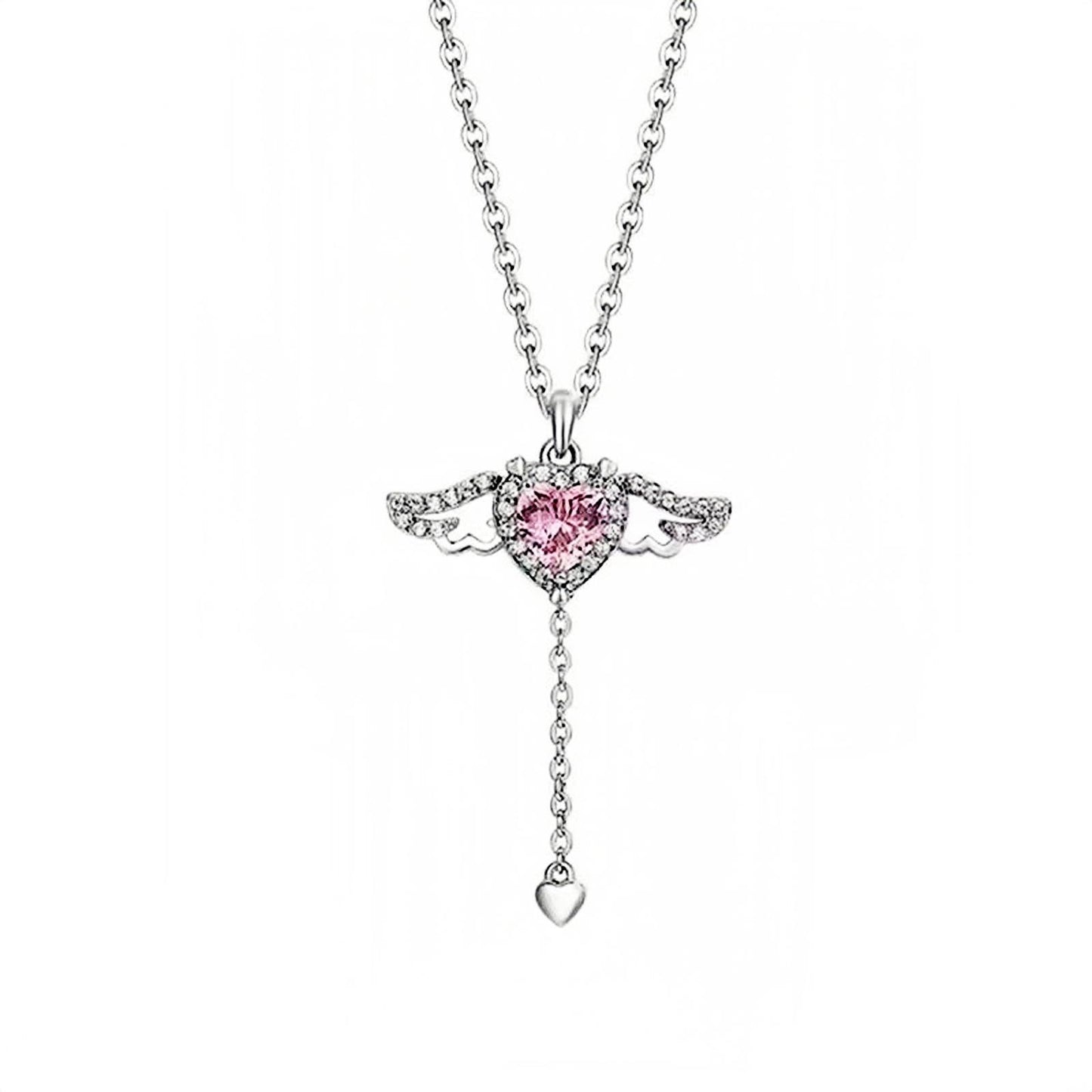 Cupid Angel Wings Love Non Natural Crystal Necklace for Women Pull the Chain Wings Will Fly Versatile Moving Small Wings Clavicle Chain