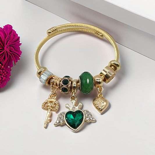 Cupid Heart Pendant Silver-plated Adjustable Bracelets Cubic Zirconia