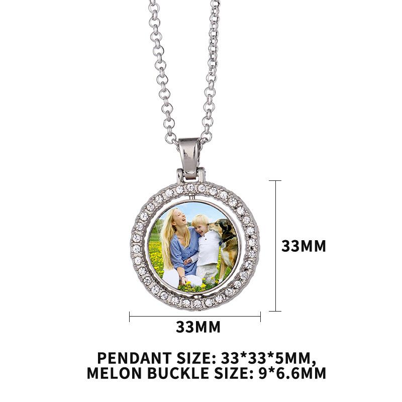 Diamond double-sided rotating patch metal jewelry necklace circular pendant can be customized with any picture as a gift for loved ones family and friends