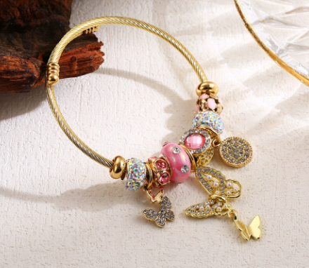 Diamond-encrusted Lucky Butterfly Gold Plating Adjustable Bracelet Worry Stone Handchains Permanent Jewelry