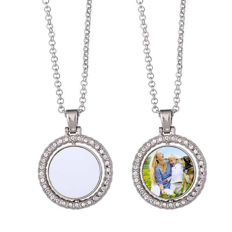 Diamond double-sided rotating patch metal jewelry necklace circular pendant can be customized with any picture as a gift for loved ones family and friends