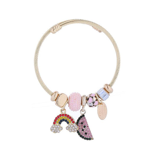 Rainbow Element Gold Plating Adjustable Bracelets Worry Stone
