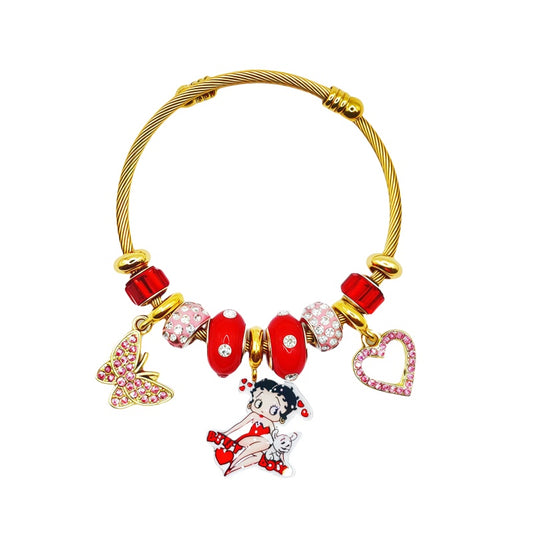 Betty Boop - Inspired Charm Rose Gold-plated Bracelet: Retro Glamour with a Sparkle