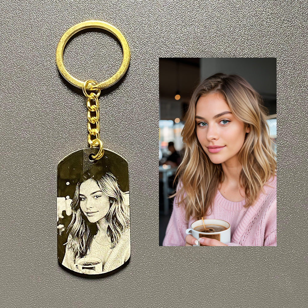 Personalized Photo Key Chain Double-sided engraving Metal Coating