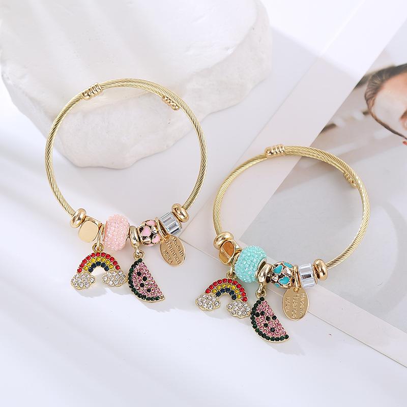 Rainbow Element Gold Plating Adjustable Bracelets Worry Stone