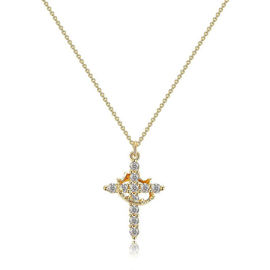 Artificial Gemstone Zircon Cross Crown Pendant Necklace Fashionable Wear  Party Birthday Gift Worry Stone