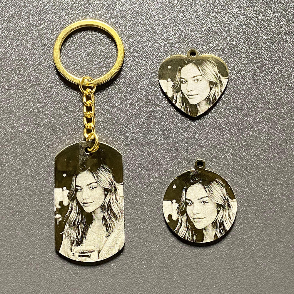 Personalized Photo Key Chain Double-sided engraving Metal Coating