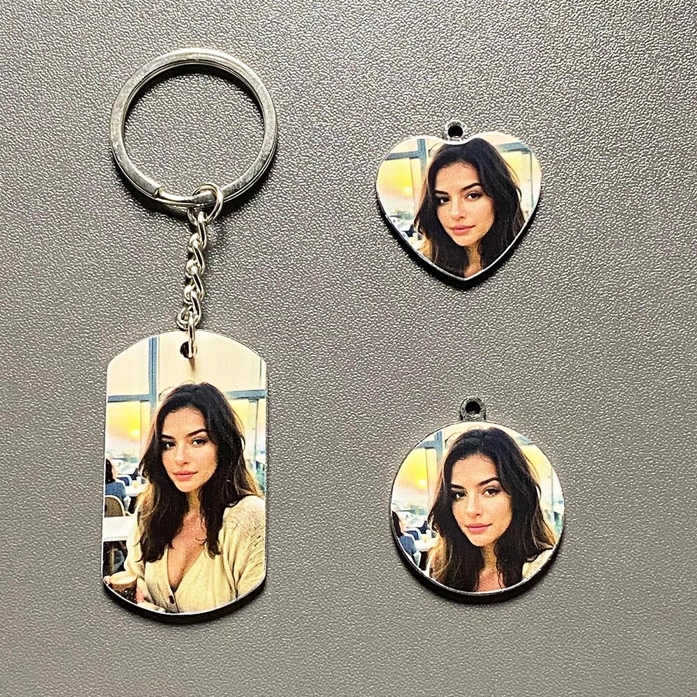 Customized Titanium Steel Military Brand Couple Color Photo One photo one text DIY Pendant Birthday Gift Engraving QR Code Pattern Keychain Waterproof, Anti Wear