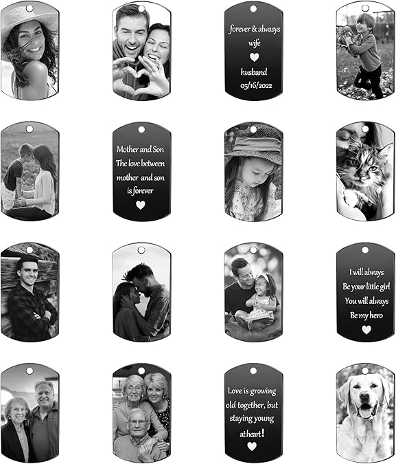 Personalized photo keychain, customized black and white laser engraved text, graphics, and patterns,gifts， Wedding Birthday Children