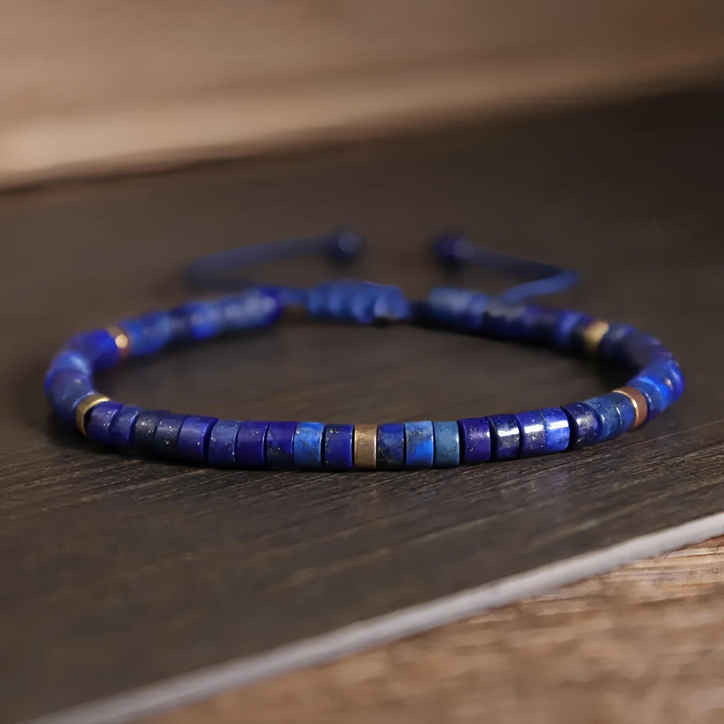 Blue Friendship Bracelet Blue Lapis Lazuli Stone Bracelet Healing Crystal Barrel Gemstone Dainty Bracelet Handmade Minimalist Style Gift for her