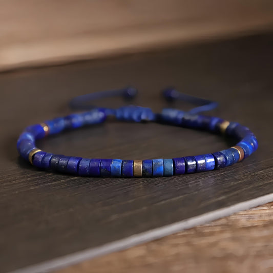 Blue Friendship Bracelet Blue Lapis Lazuli Stone Bracelet Healing Crystal Barrel Gemstone Dainty Bracelet Handmade Minimalist Style Gift for her
