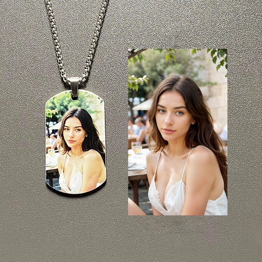 Customized Color Photo Necklace Stainless Steel Pendant Engraved Lover Identity Card Male and Female Pendant Couple Commemorative Gift
