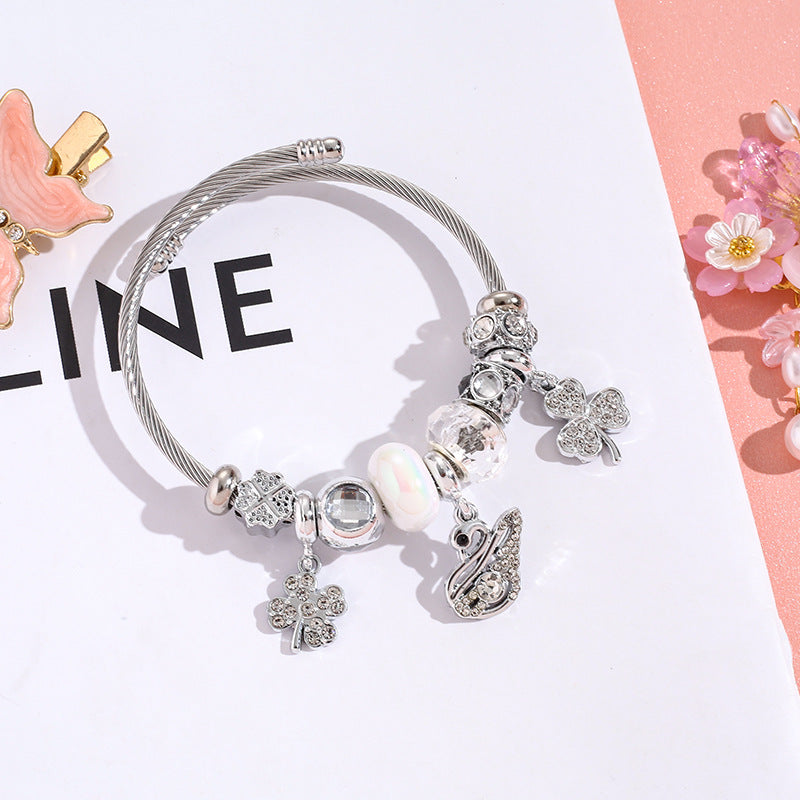 【BUY IN LIVE】Charm  Bracelet Titanium Alloy  Gold and Silver 【BUY 2, 20%OFF；3，30%off 】【over 40$，freeshipping】