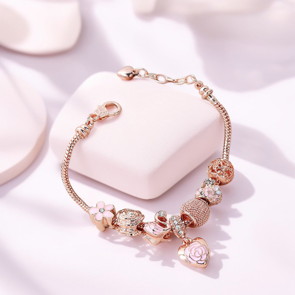 Love Heart Adjustable Bracelet-Silver/Gold/Rose Gold Plated Charm Chain Gift for Her