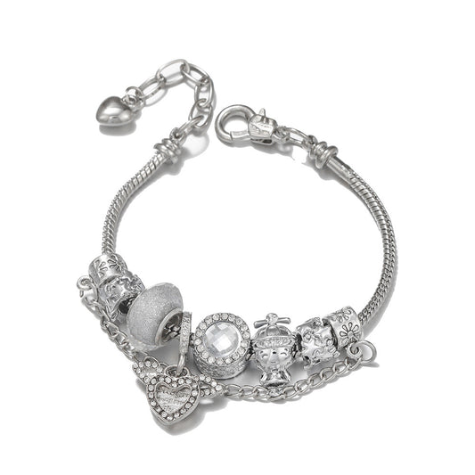 Heart - Centric Charm Bracelet: Sparkle & Sentiment Silver&Gold Plated