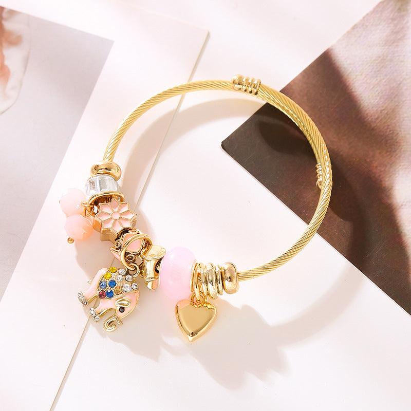 Elephant, Panda, Tiger, Bear, Rabbit, Bee, Ladybug Themed Charm Bracelet Power and Wealth