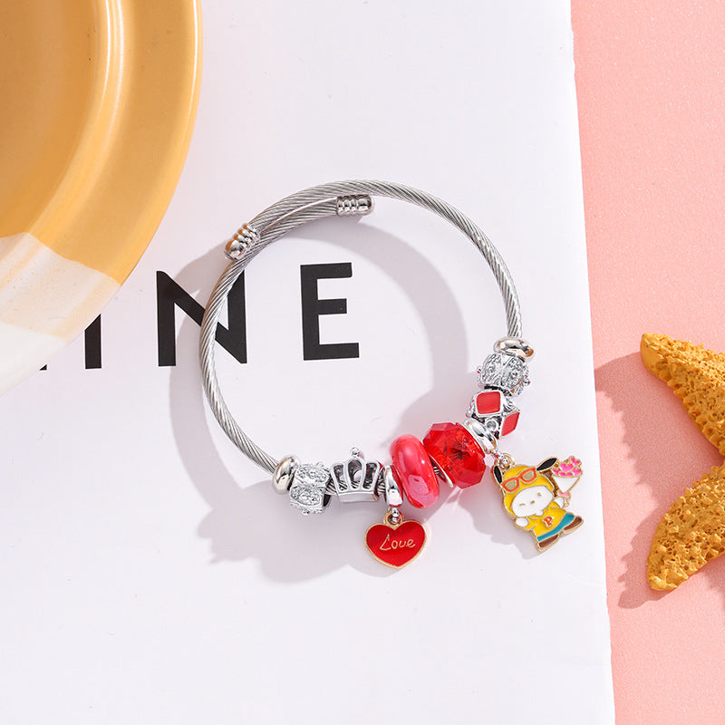 Pochacco Charm Bracelet - Adorable Red & Silver Kawaii Jewelry