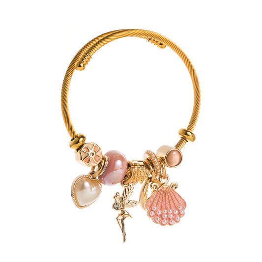 Pearl Shell Tinkle Bell Gold Plating Adjustable Bracelet