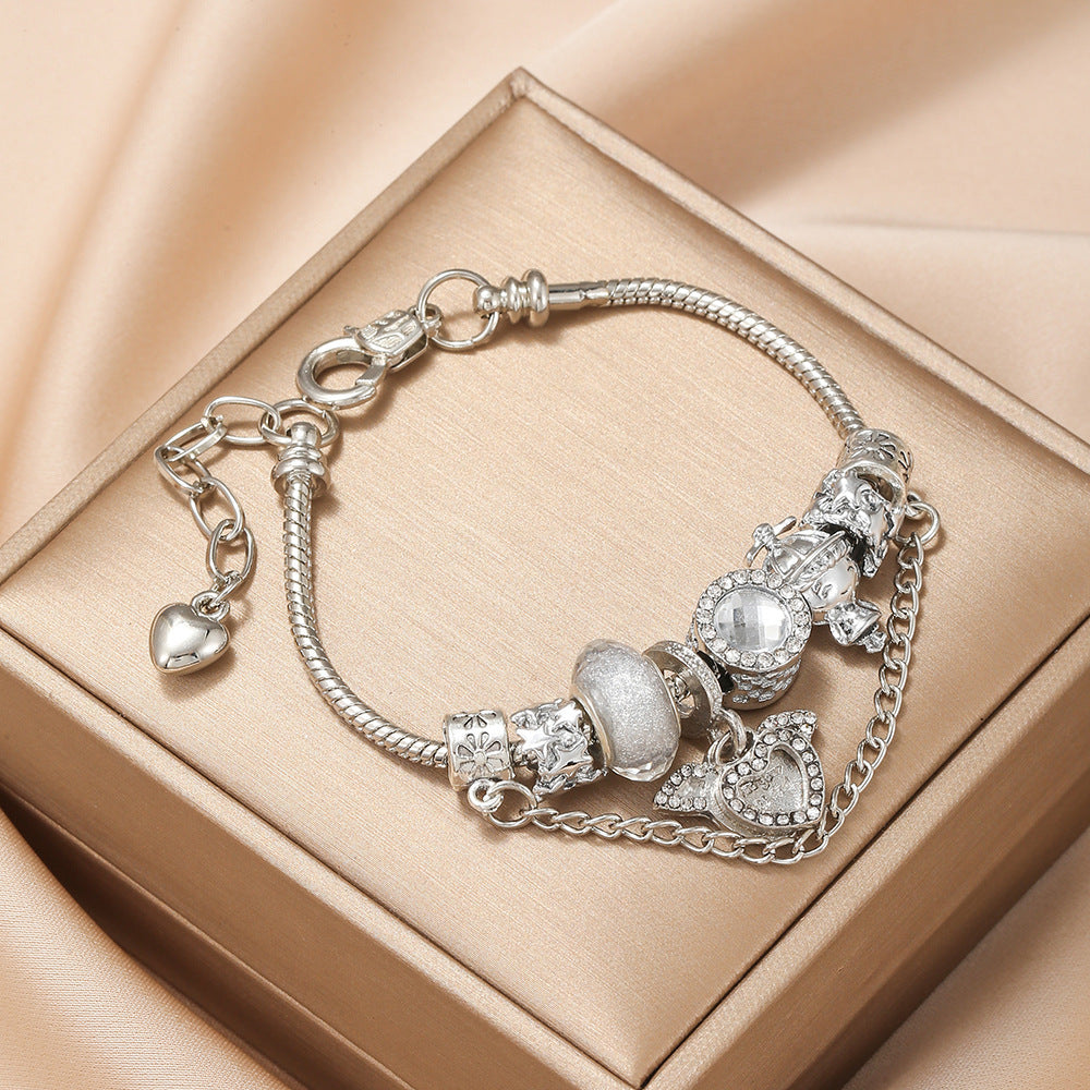 Heart - Centric Charm Bracelet: Sparkle & Sentiment Silver&Gold Plated