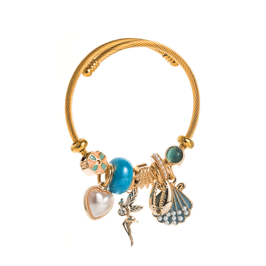 Pearl Shell Tinkle Bell Gold Plating Adjustable Bracelet